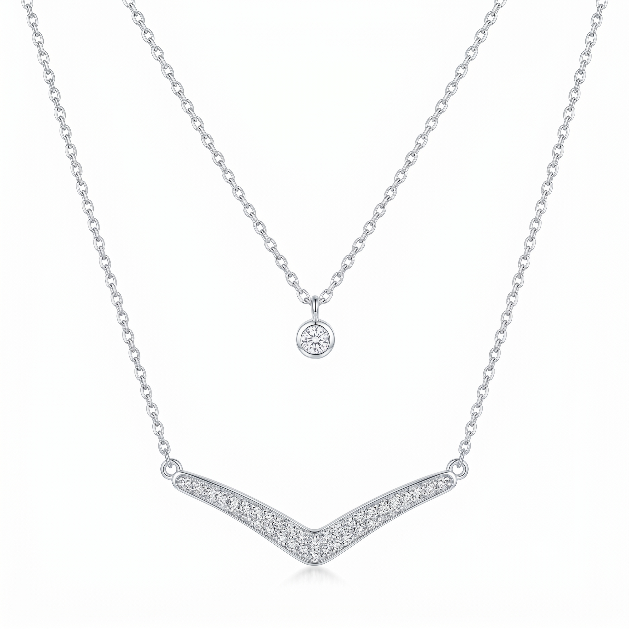 Double Chain V-Motif Necklace